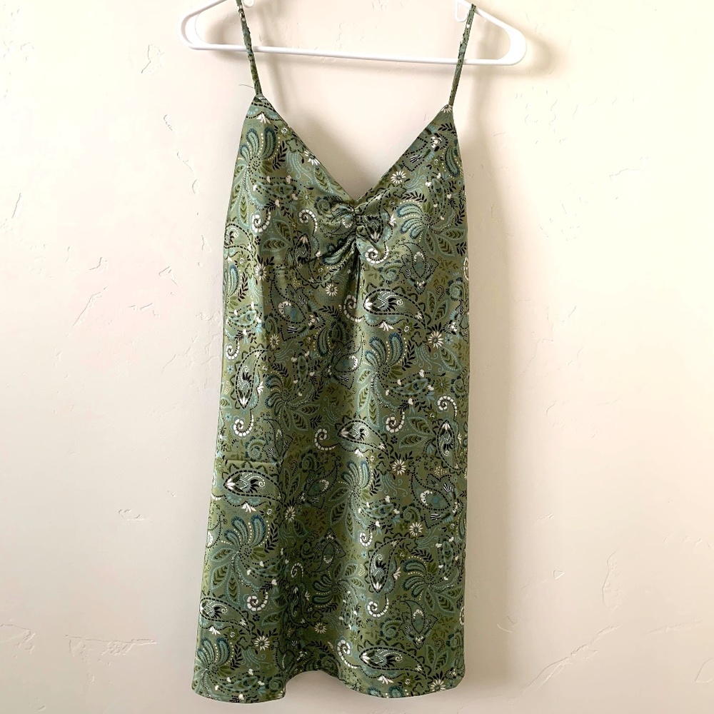ASOS Stradivarius satin slip mini dress in green paisley NWT